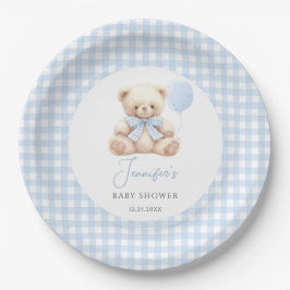 Boho Blue Teddy Bear Balloon Baby Boy Dusche Pappteller