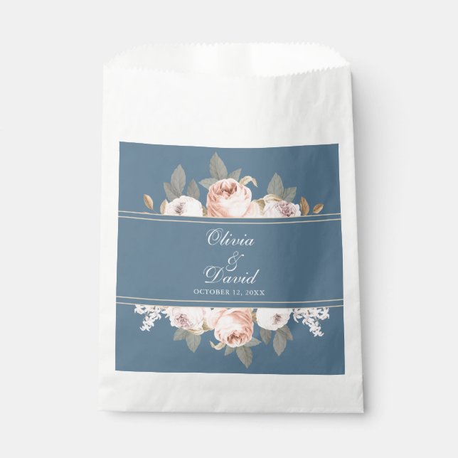 Boho Blue und Blush Peonies Wedding Geschenktütchen (Vorderseite)