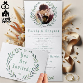 Boho Blue und Green Wreath Wedding Dreifach Gefaltete Einladung