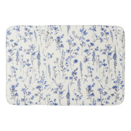 Boho Blue und White Wildblumen Badematte