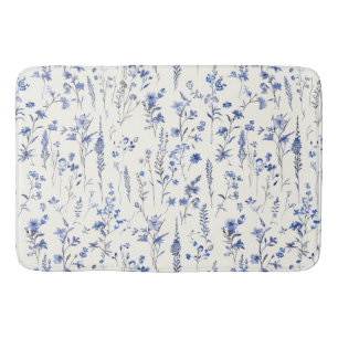 Boho Blue und White Wildblumen Badematte