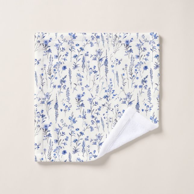 Boho Blue und White Wildblumen Waschlappen (Waschlappen)