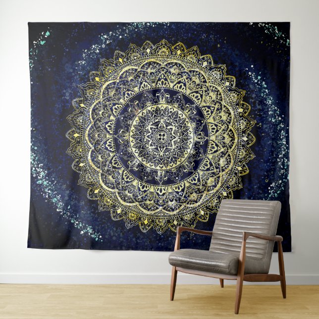 Boho Blue und Yoga Mandala Wall hängen Wandteppich (Beispiel (Horizontal))