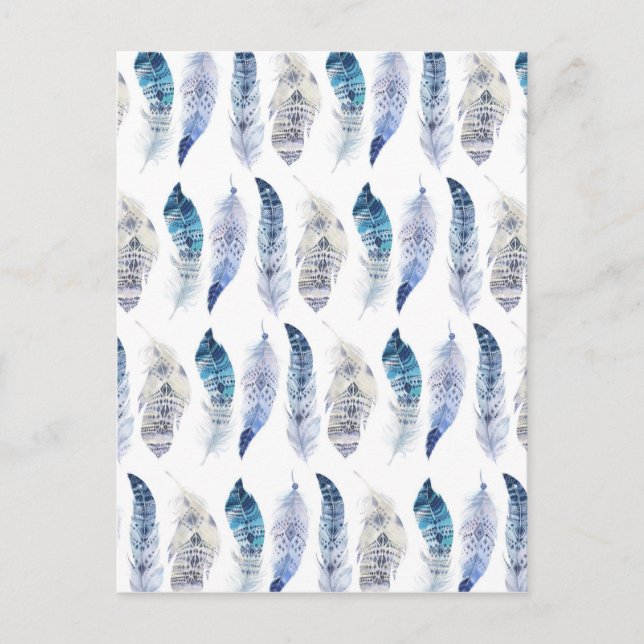 Boho Blue Watercolor Federn überall in der Printme Postkarte (Vorderseite)