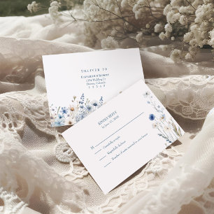 Boho Blue Watercolor Fleurs sauvages mariage carte