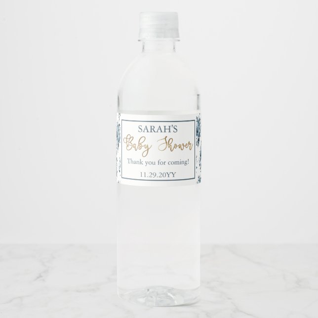 Boho Blue Watercolor Floral Baby Dusche Vielen Dan (Vorderseite)
