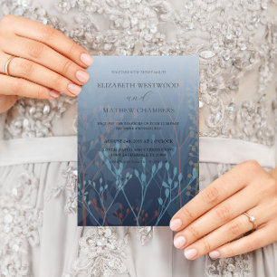Boho Blue Wild Grasses & Foliage Wedding Einladung