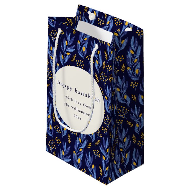 Boho Blue Yellow Hanukkah Botanical Custom Kleine Geschenktüte (Vorderseite Schrägansicht)