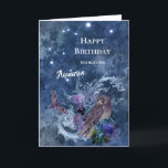 Boho Blue Zodiac Aquarius Constellation Geburtstag Karte<br><div class="desc">Das Aquarius-Sternbild mit Eule und Motte.</div>