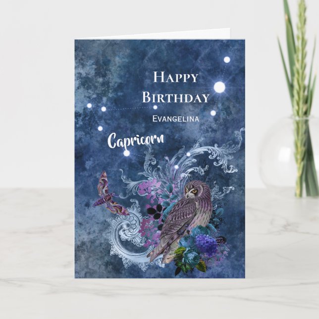 Boho Blue Zodiac Capricorn Constellation Geburtsta Karte (Vorderseite)