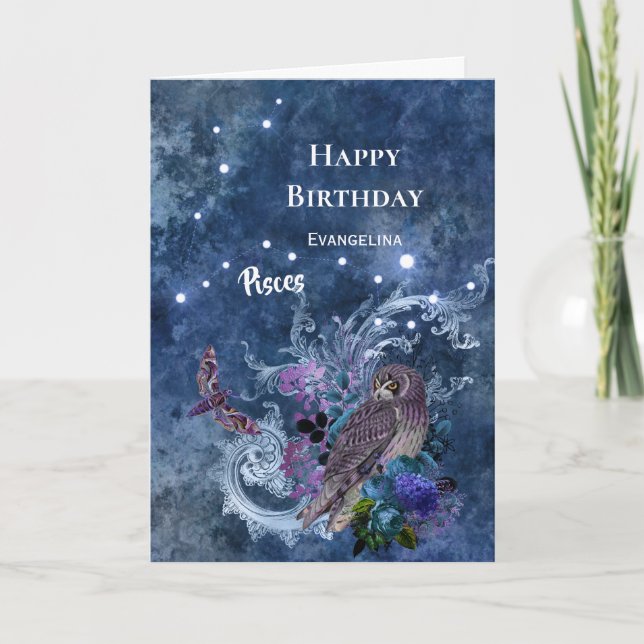 Boho Blue Zodiac Pisces Constellation Birthday Karte (Vorderseite)