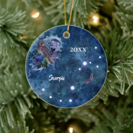 Boho Blue Zodiac Scorpio Constellation Keramik Ornament
