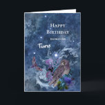 Boho Blue Zodiac Taurus Constellation Geburtstag Karte<br><div class="desc">Das Taurus Konstellation mit Eule und Motte.</div>