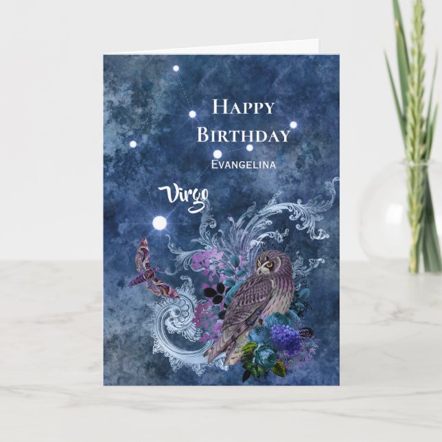 Boho Blue Zodiac Virgo Constellation Geburtstag Karte (Vorderseite)