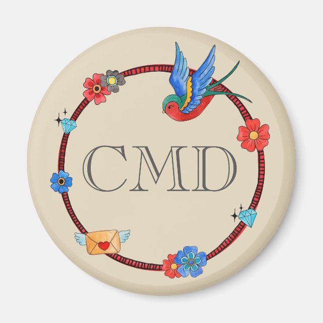 Boho Bluebird Monogram Magnet (Vorne)