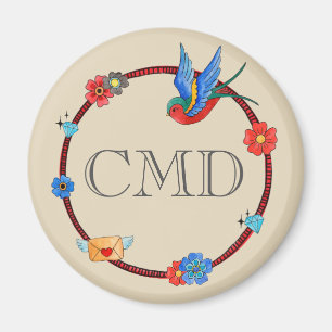 Boho Bluebird Monogramm Magnet