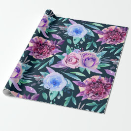Boho Blume Aquarell. Lila Blumenmuster Geschenkpapier