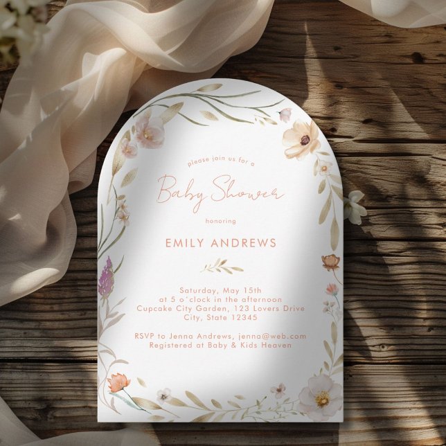 Boho Blume Babydusche Einladung (Modern Minimal Boho Flower Baby Shower Invitation)