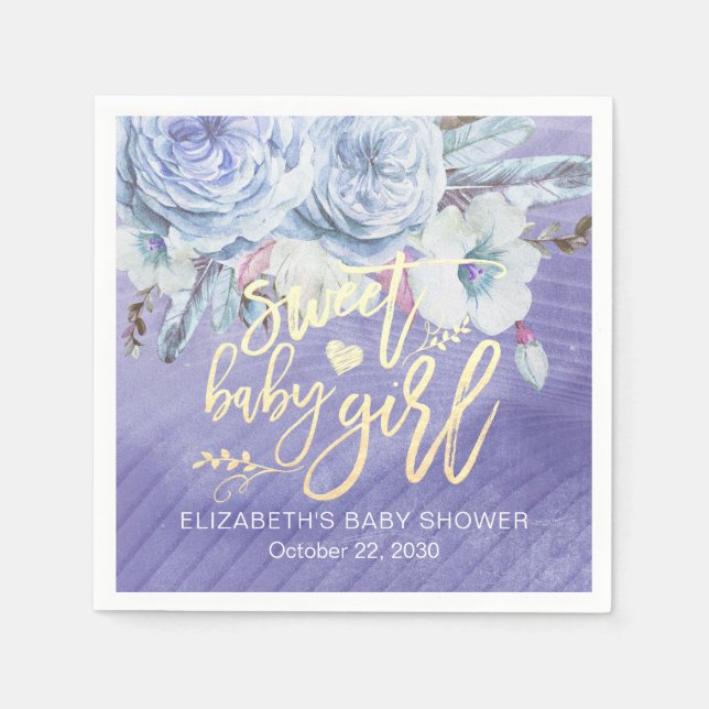 Boho Blume Babydusche Sweet Baby Girl Serviette (Vorderseite)