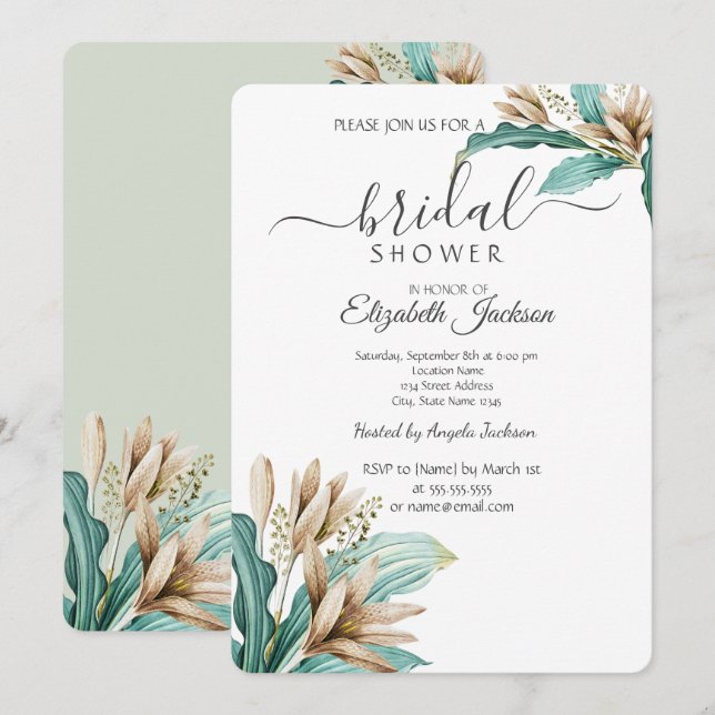 Boho Blume Blätter Brautparty Einladung (Vorne/Hinten)