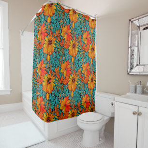 Boho Blume Blue und Orange Duschvorhang
