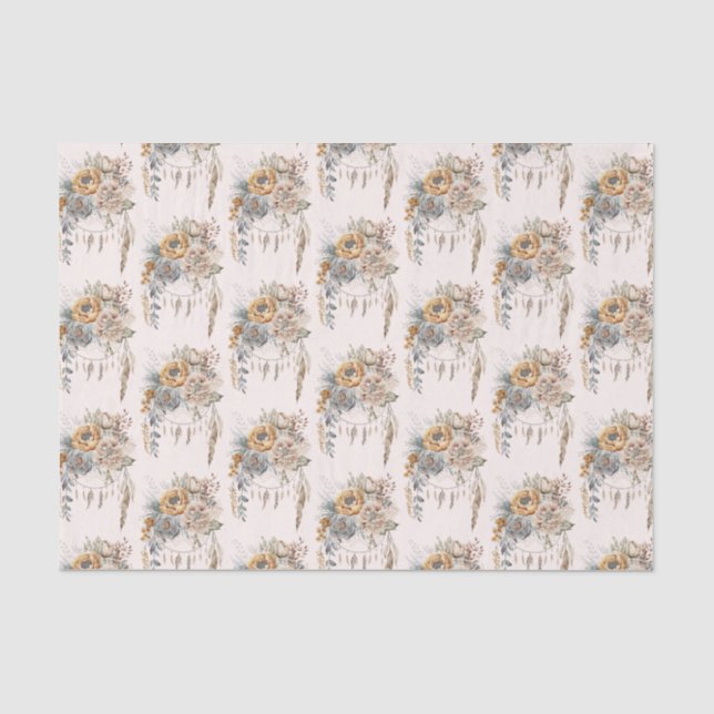 Boho Blume Bouquet und Dreamcatcher Pattern Seidenpapier (Vorderseite)