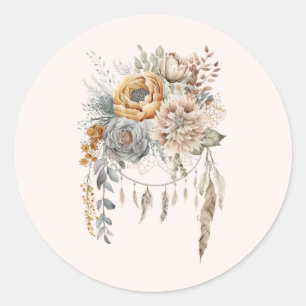 Boho Blume Bouquet und Dreamcatcher Runder Aufkleber