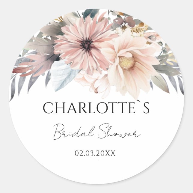 Boho Blume Brautparty Runder Aufkleber (Vorderseite)