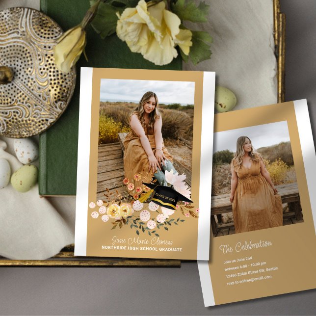 Boho Blume & Cap Abschluss Foto Einladung (Von Creator hochgeladen)