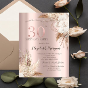 Boho Blume, Champagnerglas, Rose Gold 30. Einladung