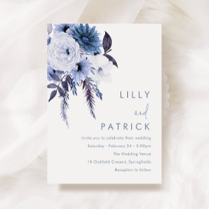 Boho Blume Dusty Blue & White Wedding Einladung