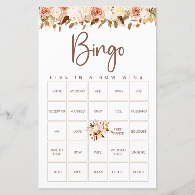 Boho Blume fallen | Bridal Bingo Game (Vorderseite)