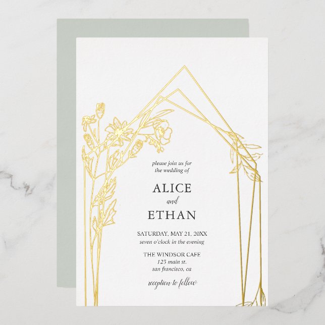 Boho Blume Geometric Wedding Folieneinladung (Vorderseite/Rückseite)