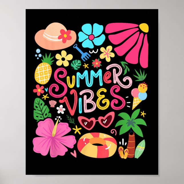 Boho Blume Hello Summer Vibes Funny Beach Life Me Poster (Vorne)