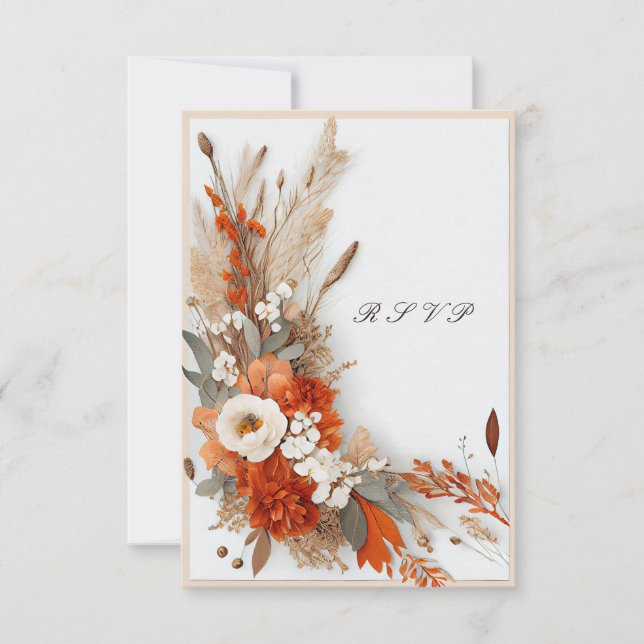 Boho Blume Herbstfarben, Herbsthochzeit RSVP Karte (Vorderseite)