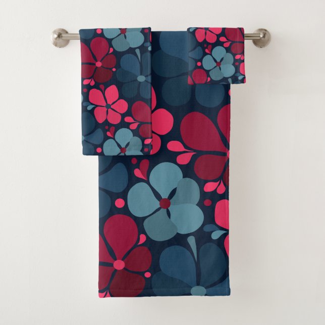 boho Blume in magentalblau Badhandtuch Set (Insitu)