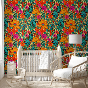 Boho Blume in Orange, Rosa, Blau Tapete