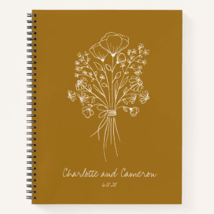 Boho Blume Line Art Personalisiert Wedding Senf Notizbuch