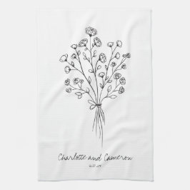 Boho Blume Line Art Zeichnend Personalisierte Hoch Geschirrtuch