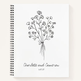Boho Blume Line Art Zeichnend Personalisierte Hoch Notizbuch