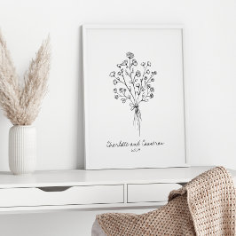 Boho Blume Line Art Zeichnend Personalisierte Hoch Poster