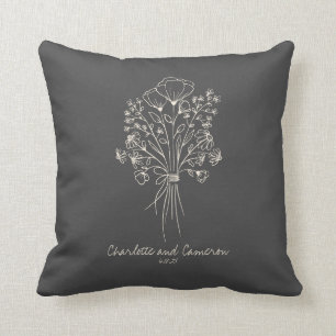 Boho Blume Line Art Zeichnend Personalisierte Name Kissen