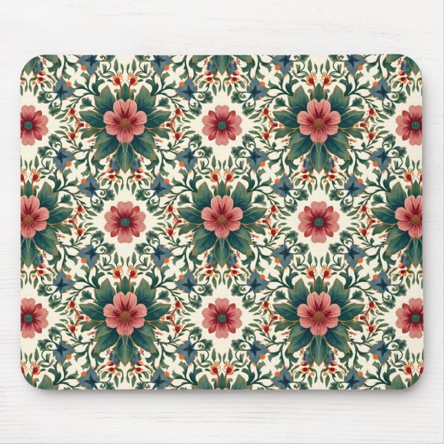 Boho Blume Magic - in den Farbtönen Grün und Rosa Mousepad (Vorne)