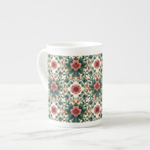 Boho Blume Magic - in den Farbtönen Grün und Rosa Prozellantasse