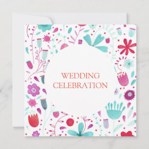 Boho Blume Meadow Watercolor Aquamarine Hochzeit Einladung
