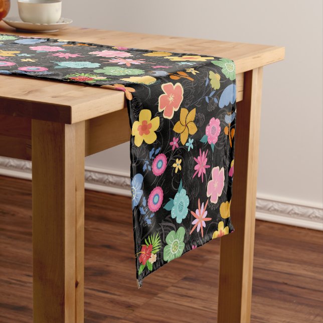Boho Blume Muster B01.b Black BG Großer Tischläufer (Beispiel)