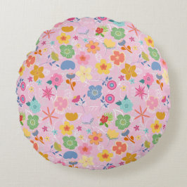 Boho Blume Muster B01.w LPink BG Rundes Kissen