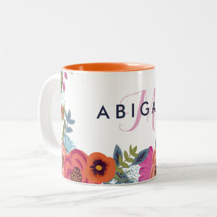 Boho Blume - Name und rosa Monogramm  Zweifarbige Tasse