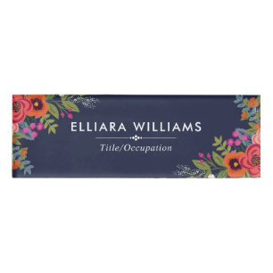 Boho Blume - Navy Blue & White Namenschild