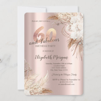 Boho Blume Pampas Grass Rose Gold 60. Geburtstag Einladung